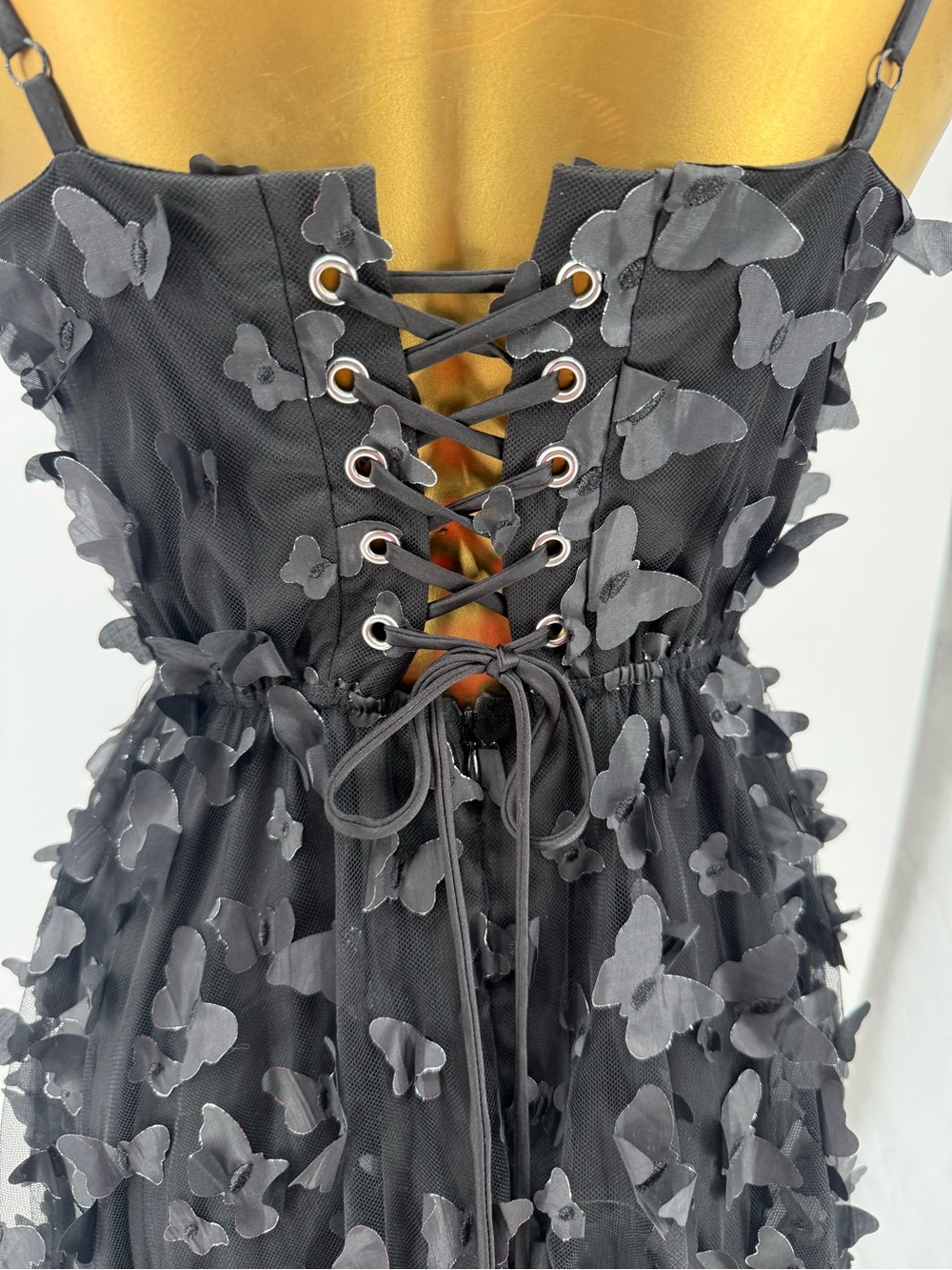 Betsey Johnson Black Butterfly-Appliqué Spaghetti Strap Maxi Dress Size Medium - Picture 3 of 9